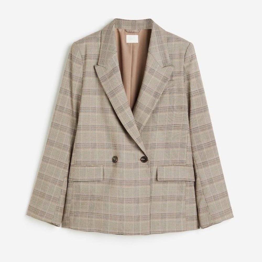 HM Tan Brown Glen Plaid Double Breasted Blazer Jacket Small